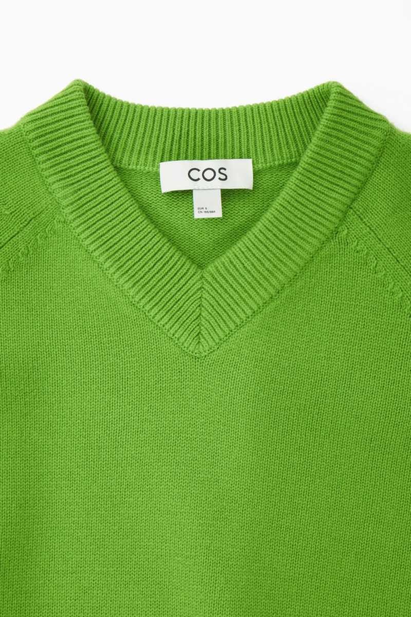 COS Cropped V-Neck Wolle Pullover Damen Grün | 9076-HPLID