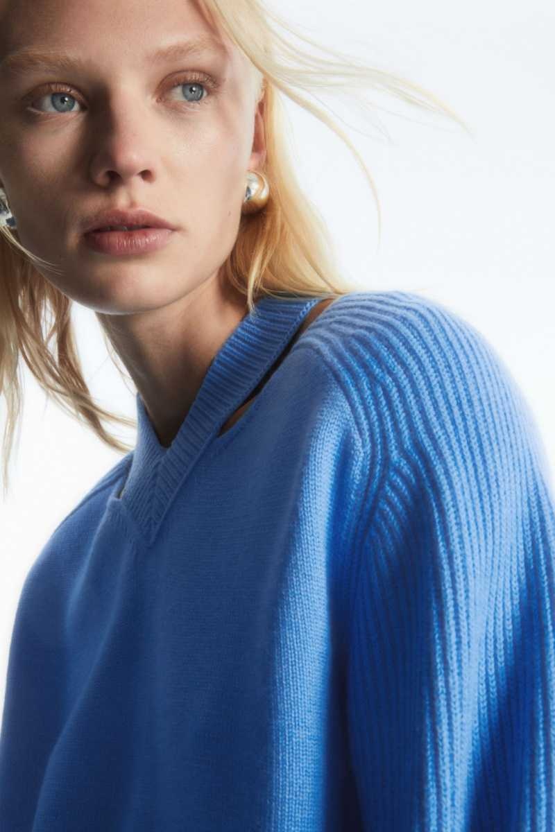 COS Deconstructed Wolle Pullover Damen Blau | 1570-ITQZF