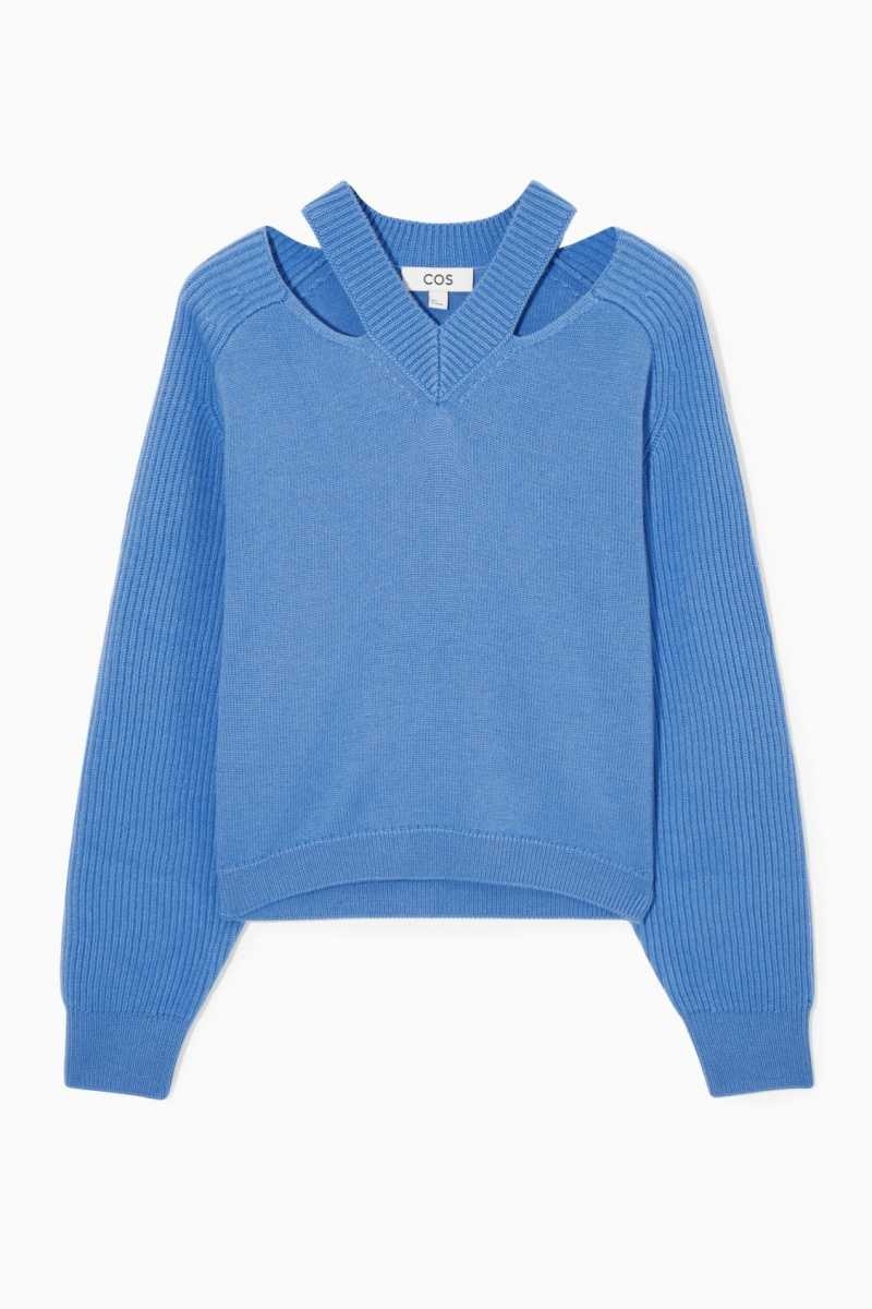 COS Deconstructed Wolle Pullover Damen Blau | 1570-ITQZF