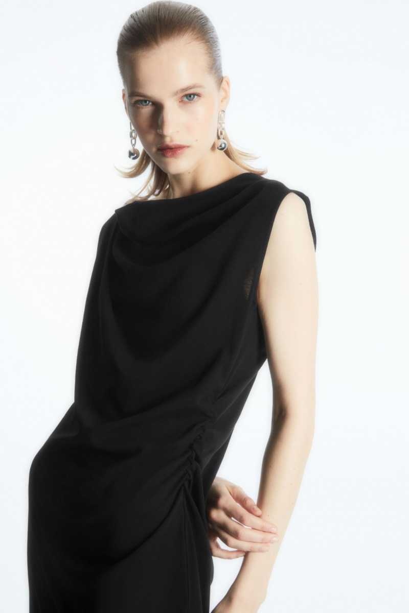 COS Draped Ärmellose Kleid Damen Schwarz | 2417-GACNF