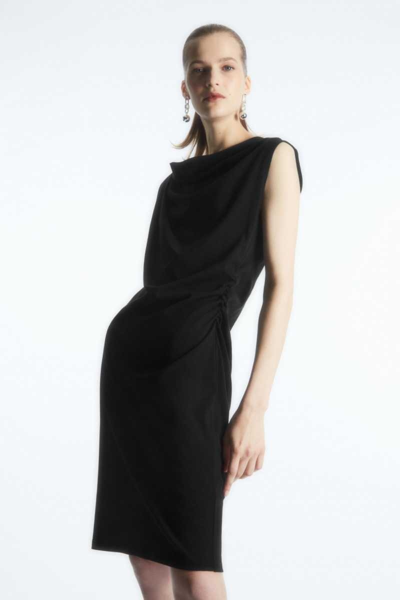 COS Draped Ärmellose Kleid Damen Schwarz | 2417-GACNF