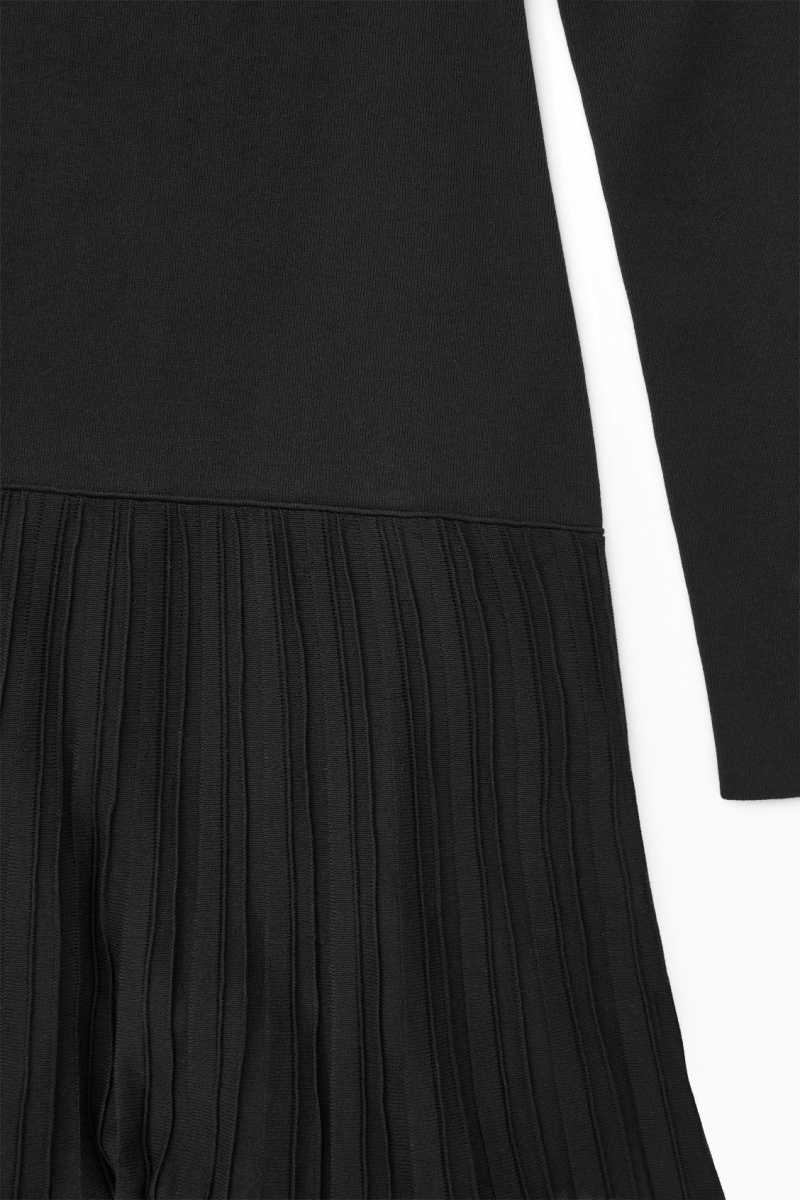 COS Falten Gestrickt Turtleneck Maxi Kleid Damen Schwarz | 4259-KZRSF