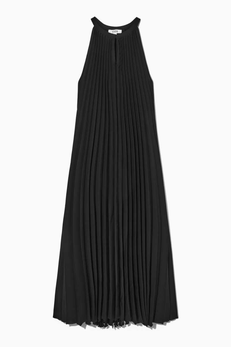 COS Falten Halterneck Midi Kleid Damen Schwarz | 4278-REISN