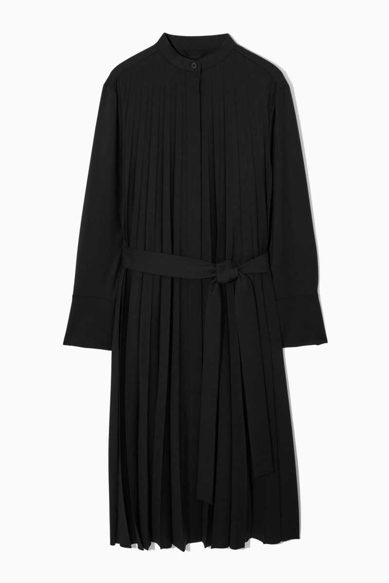 COS Falten Wolle-Blend Kleid Damen Schwarz | 0781-DNTHM