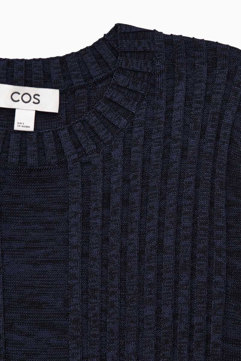 COS Flared-Sleeve Gerippt-Panel Oberteile Damen Navy | 8419-TYMKO