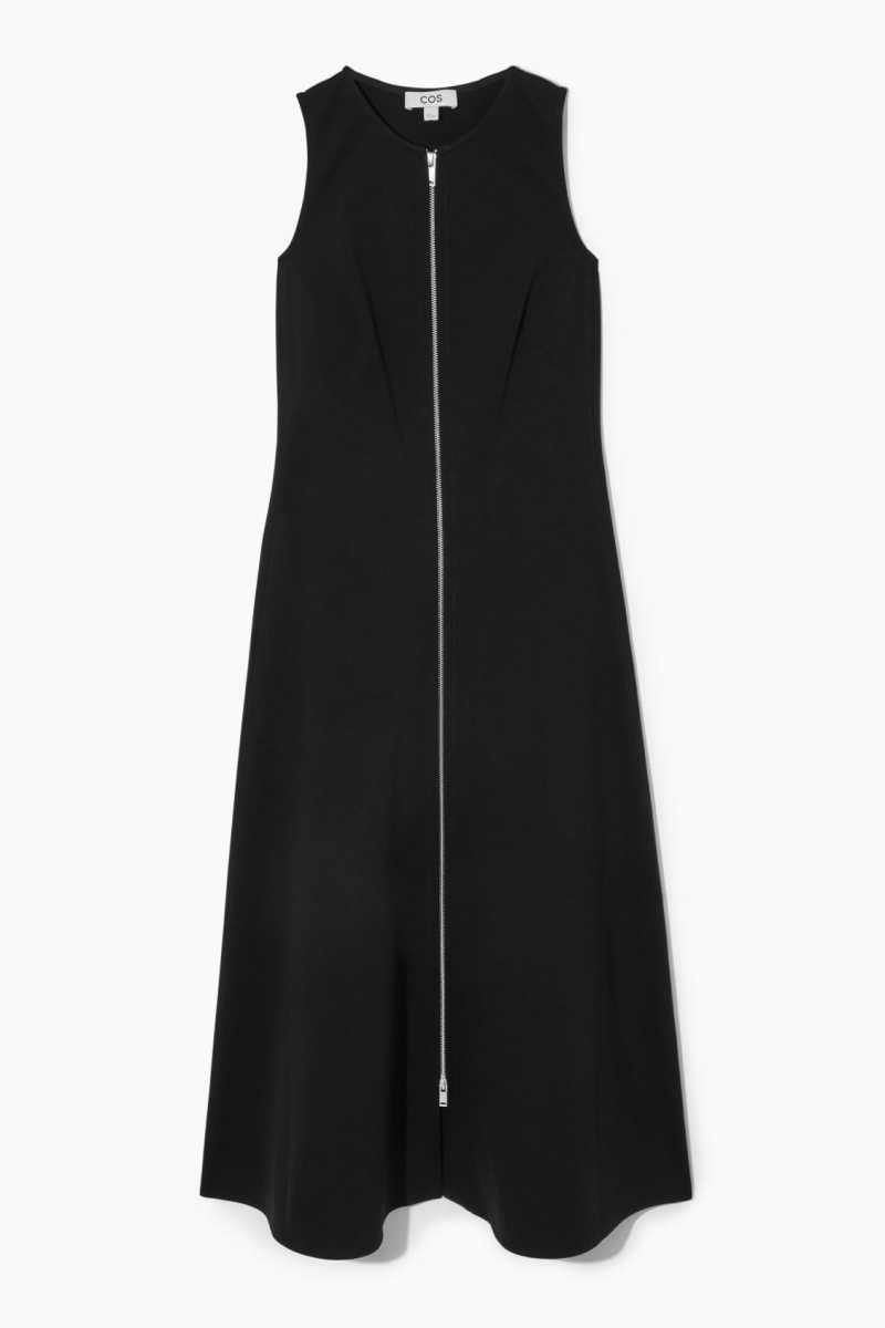 COS Flared Zip-Up Midi Kleid Damen Schwarz | 9186-JNKOS