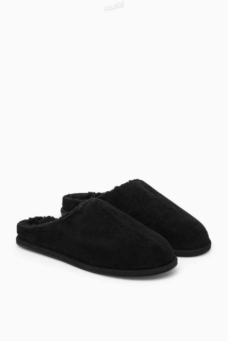 COS Fleece-Gefütterte Wildleder Slippers Hausschuhe Herren | 7105-QSIDL