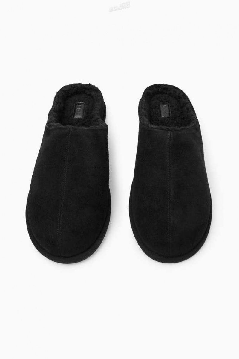 COS Fleece-Gefütterte Wildleder Slippers Hausschuhe Herren | 7105-QSIDL