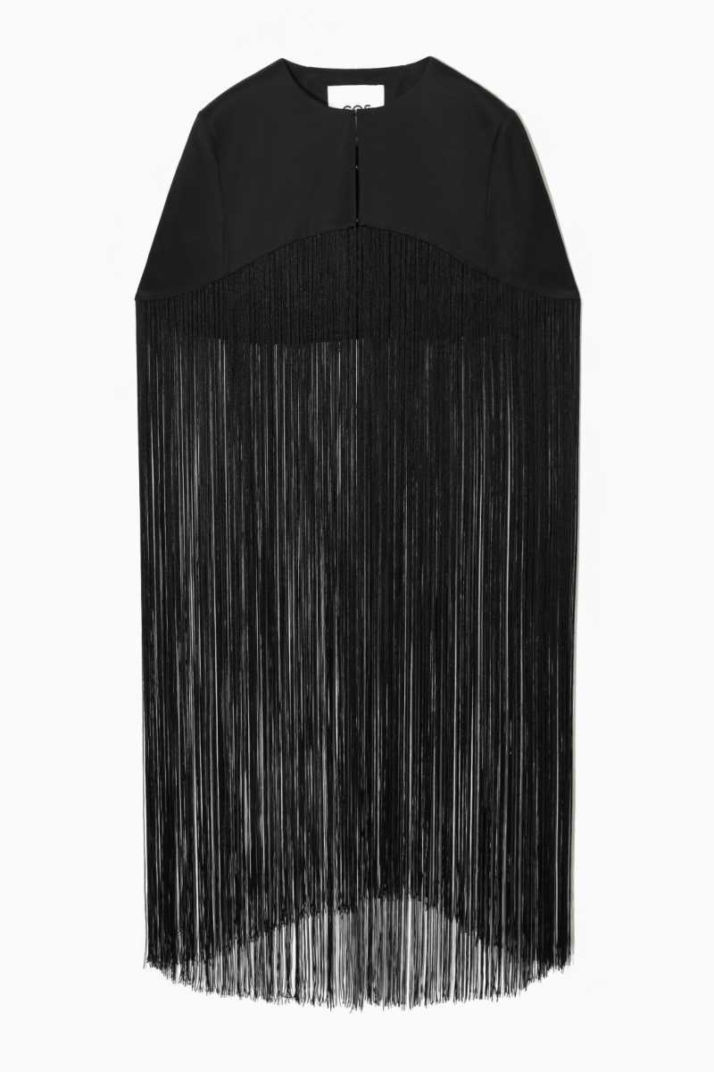 COS Fringed Cape Oberteile Damen Schwarz | 9734-DZLPA