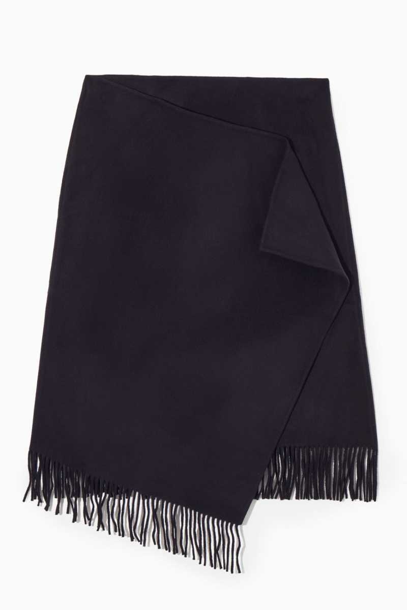 COS Fringed Wolle Midi Wrap Röcke Damen Navy | 7315-KVLOR