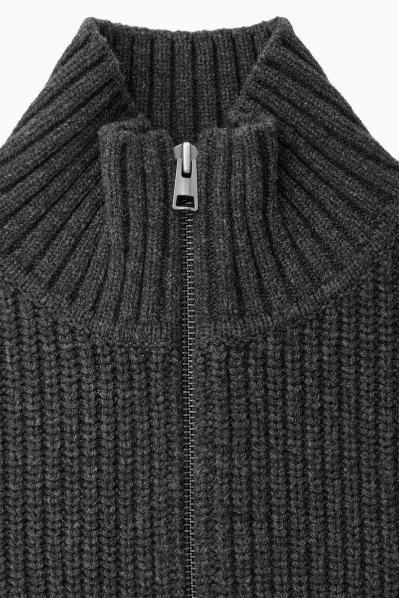 COS Funnel-Neck Gestrickt Wolle Jacken Herren Dunkelgrau | 5947-MRGAT