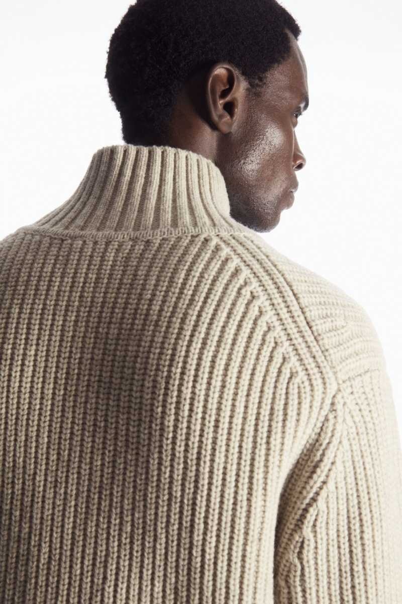 COS Funnel-Neck Gestrickt Wolle Jacken Herren Hellbeige | 4617-VTKAY