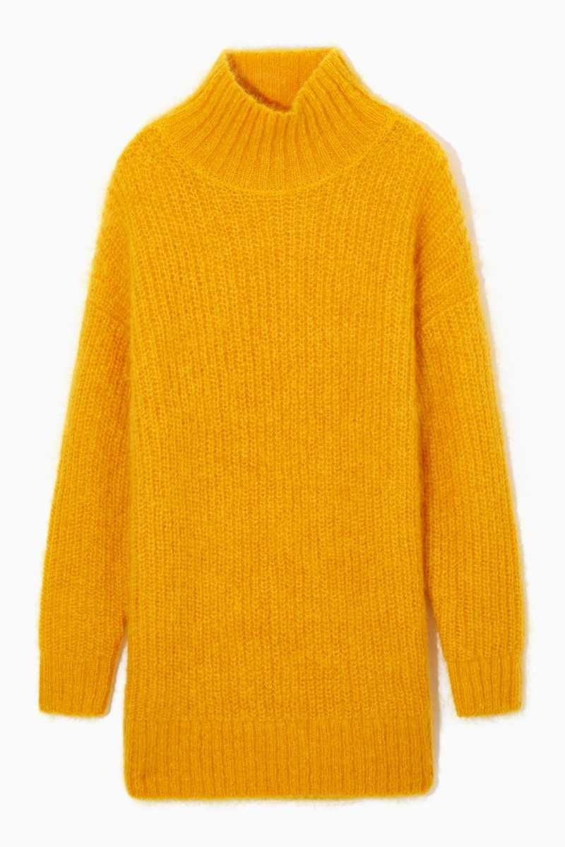 COS Funnel-Neck Mohair Tunic Pullover Damen Gelb | 4160-CLVQP