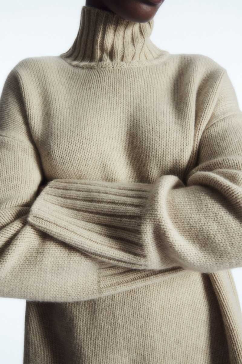 COS Funnel-Neck Pure Cashmere Pullover Damen Weiß | 2148-IZFWK