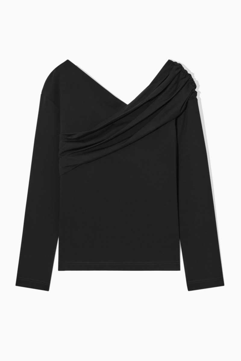 COS Gathered Off-The-Shoulder Asymmetric Oberteile Damen Schwarz | 6981-AXQVM