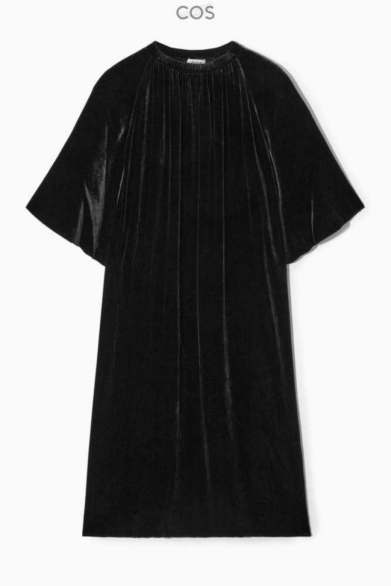 COS Gathered Silk-Blend Velvet Midi Kleider Kleid Damen | 7290-JDFTR