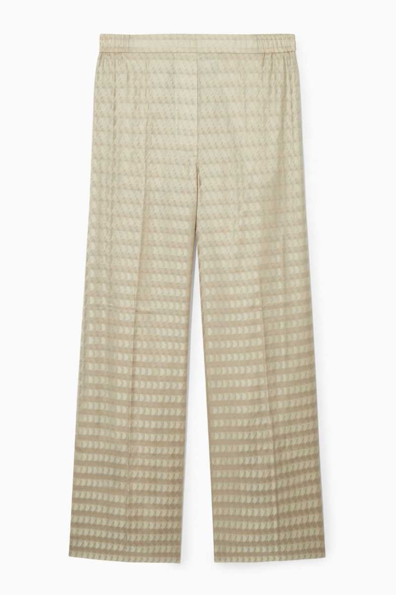 COS Geometric-Jacquard Satin Hose Damen Hellbeige | 2689-JVWZI