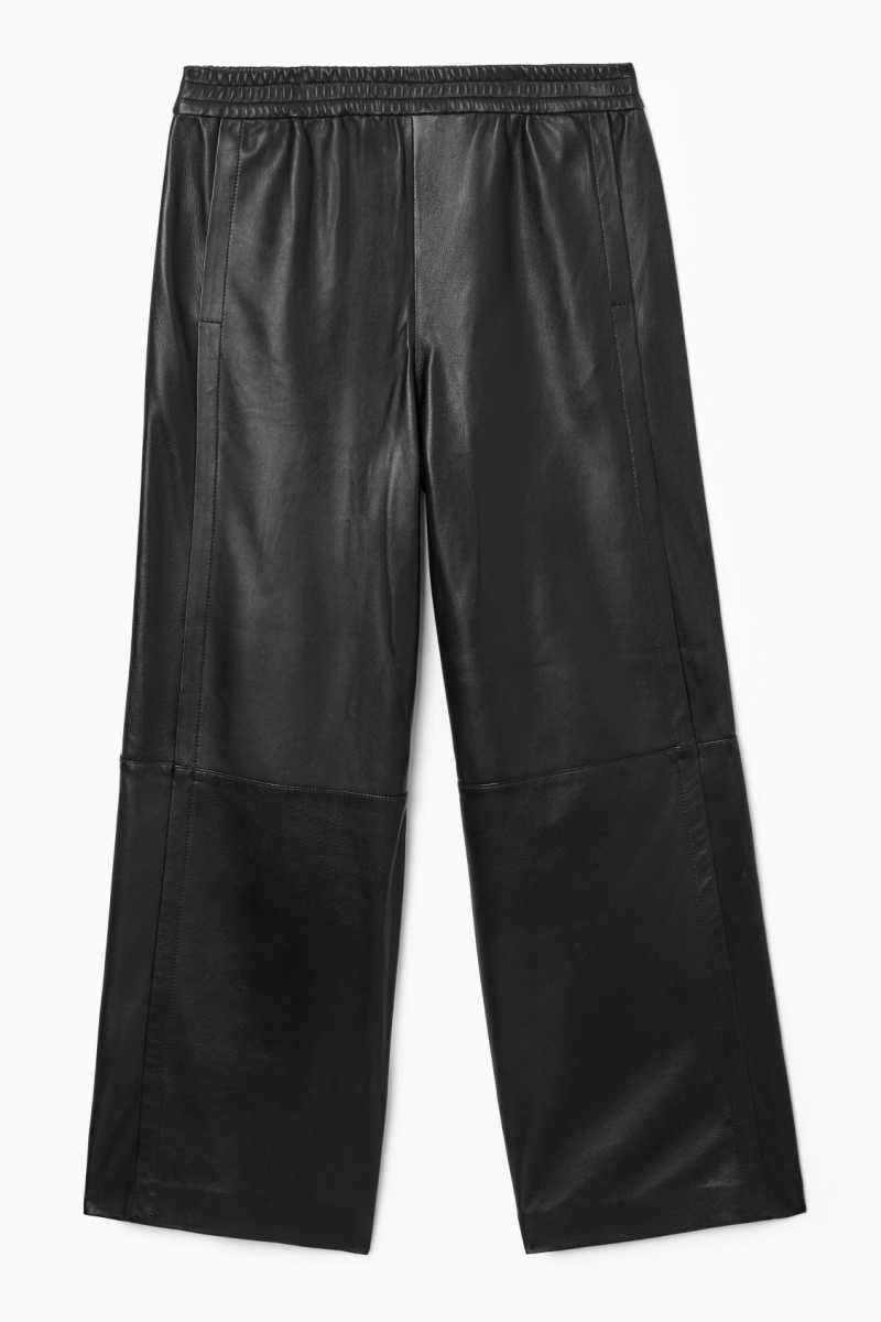 COS Gerade-Leg Elasticated Leder Hose Damen Schwarz | 2041-RCYXD