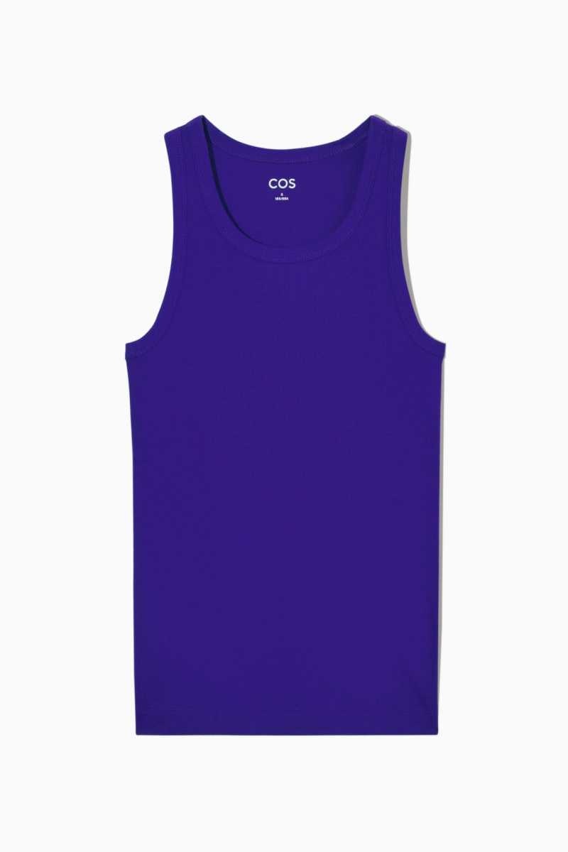 COS Gerippt Tanktop Damen Blau | 3164-QIESC