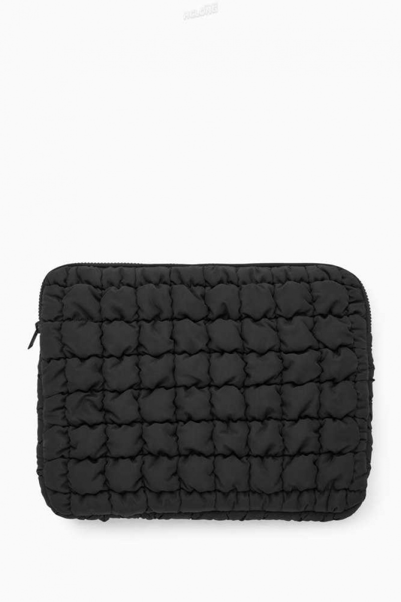 COS Gesteppt Laptop Case Taschen Damen Schwarz | 5249-RHWTB