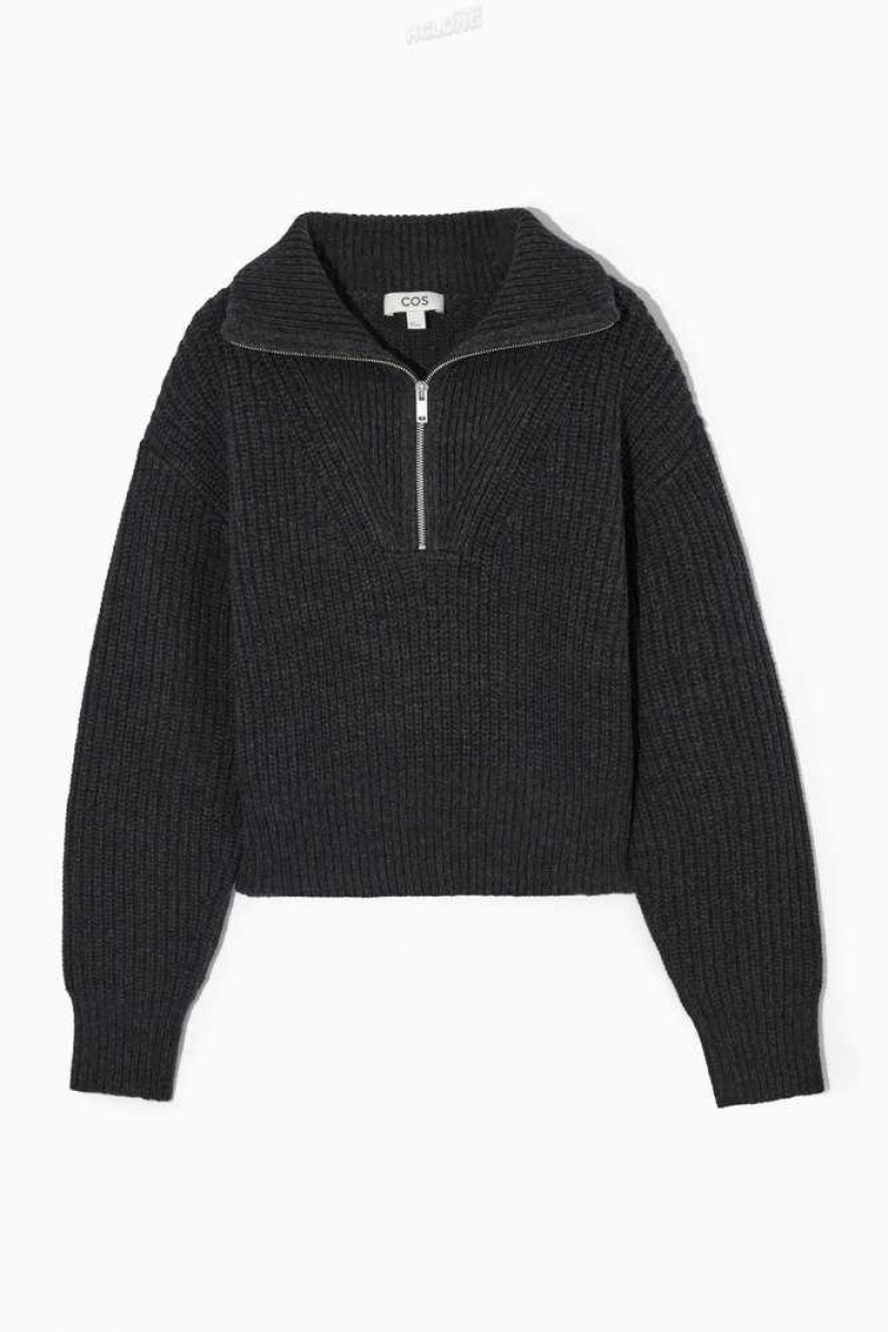 COS Half-Zip Funnel-Neck Wolle Jumper Strickwaren Damen | 6027-GRZYW