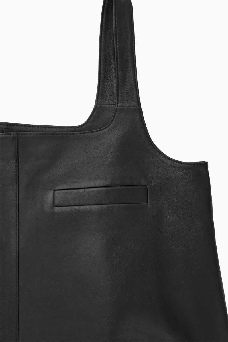 COS Leder Mini Pinafore Kleid Damen Schwarz | 1893-JESFY