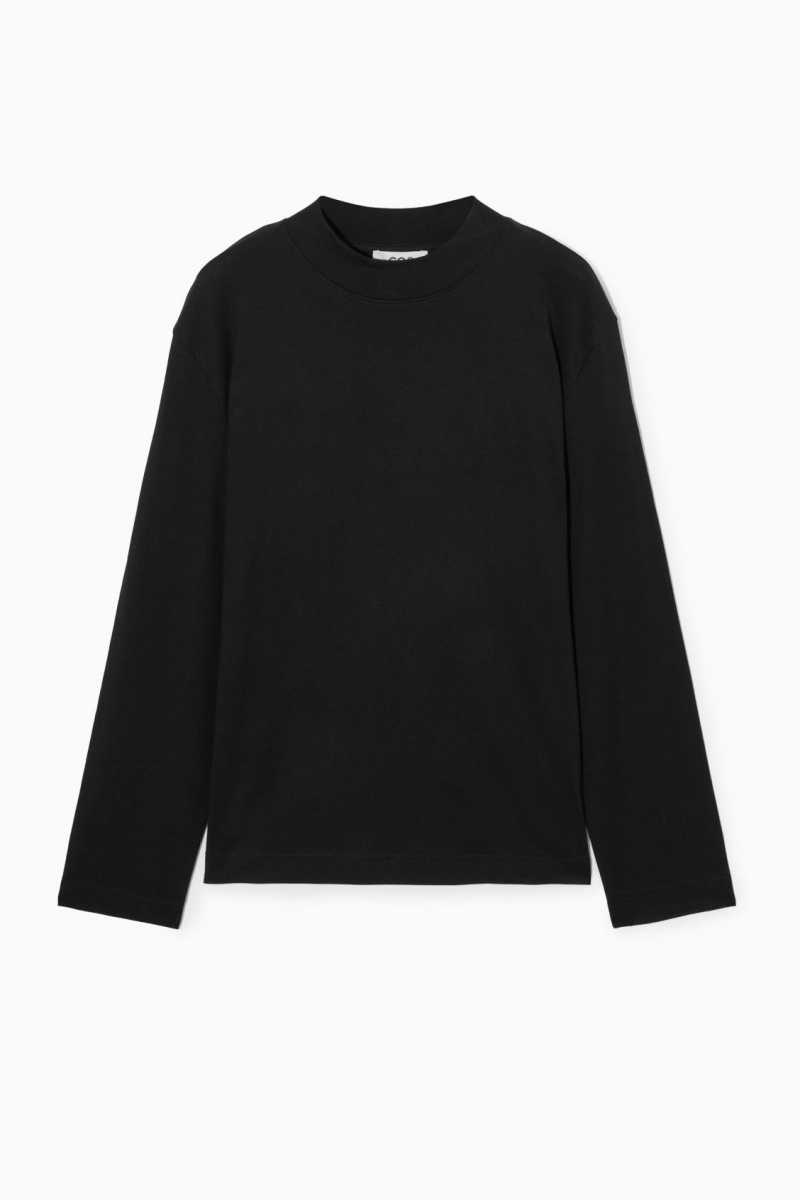 COS Long-Sleeved Mock-Neck T-shirts Damen Schwarz | 3854-RUJAE