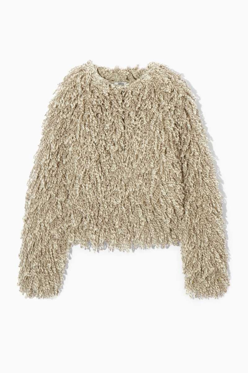 COS Loop-Knit Wolle Jacken Damen Beige Weiß | 3172-CBNEO