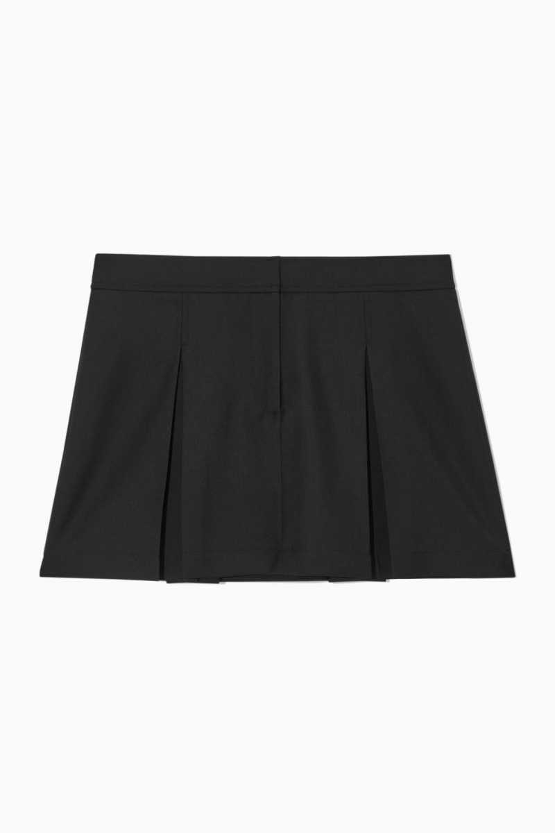 COS Low-Rise Falten Wolle Mini Röcke Damen Schwarz | 7635-SBTJW