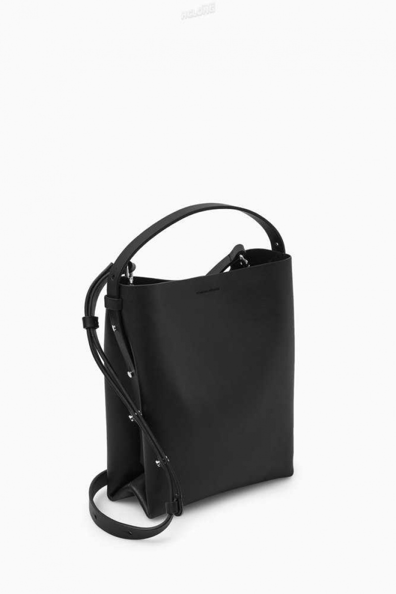 COS Mini Folded Crossbody Shopper - Leder Taschen Damen Schwarz | 7960-KBHEY