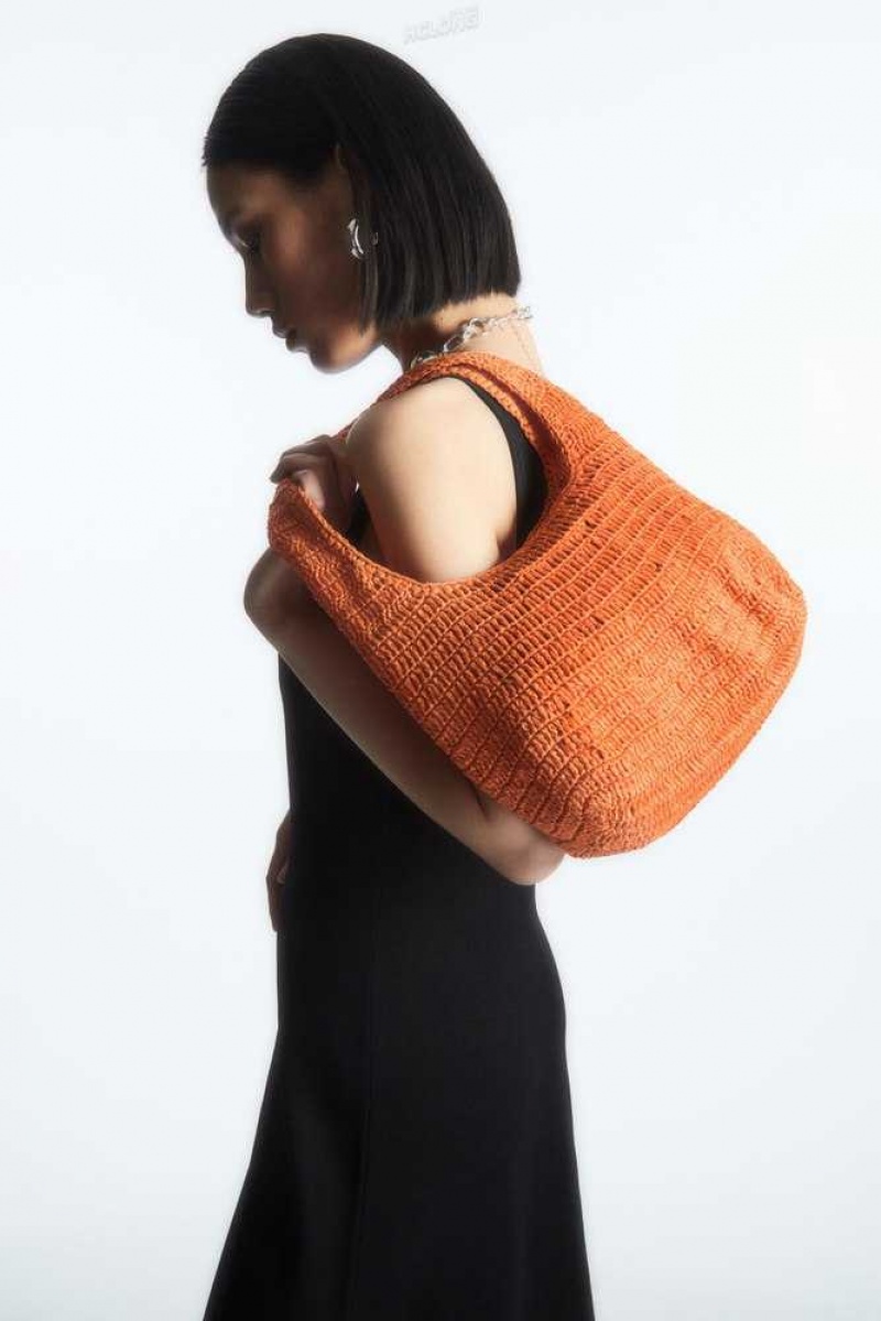 COS Mini Raffia Shoulder Bag Taschen Damen Orange | 1975-PZVAN