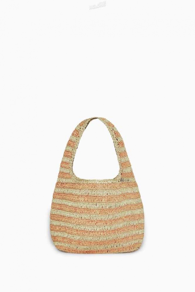 COS Mini Shoulder Bag - Raffia Taschen Damen Beige Orange Gestreift Streifen | 2465-UEZAB