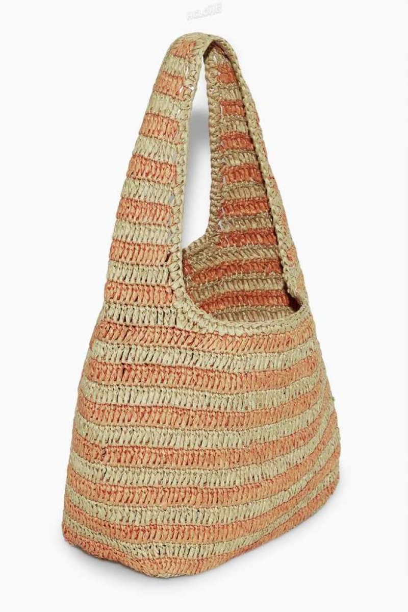 COS Mini Shoulder Bag - Raffia Taschen Damen Beige Orange Gestreift Streifen | 2465-UEZAB