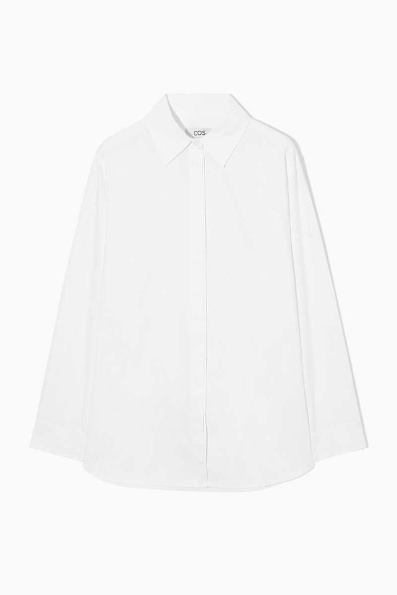 COS Minimal Concealed-Placket Hemd Damen Weiß | 0965-NAEUT