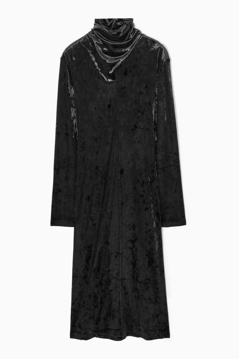 COS Open-Back Velvet Midi Kleid Damen Schwarz | 9143-TQCFL