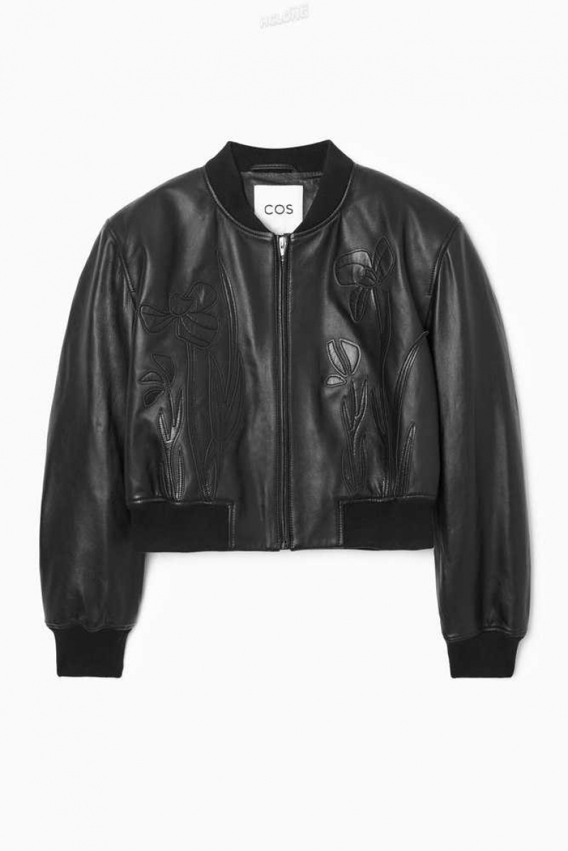 COS Oversized AppliquéD Leder Bomber Jacken Damen | 4510-LTEYA