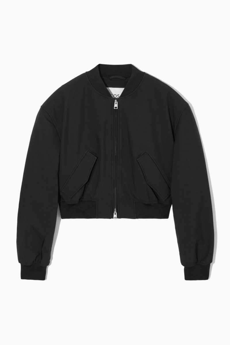 COS Oversized Cropped Bomber Jacken Damen Schwarz | 2391-SPIRD