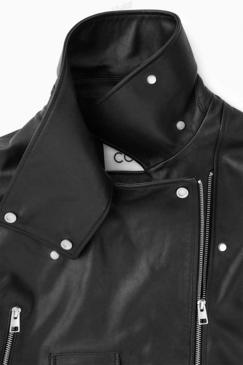 COS Oversized Cropped Leder Biker Jacken Damen | 2409-WVQSK