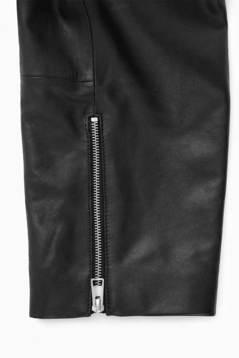 COS Oversized Cropped Leder Biker Jacken Damen | 2409-WVQSK