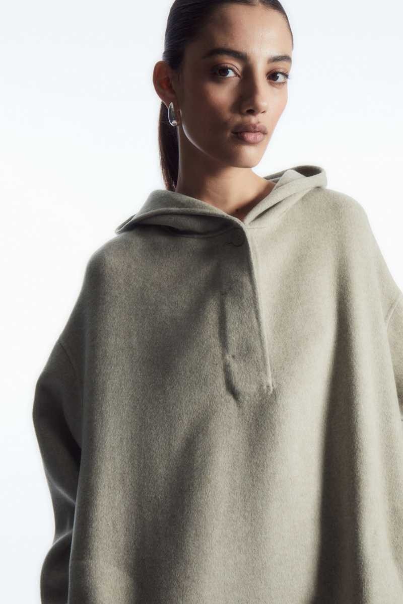 COS Oversized Double-Faced Wolle Hoodie Damen Hellbeige | 8435-AQMJH