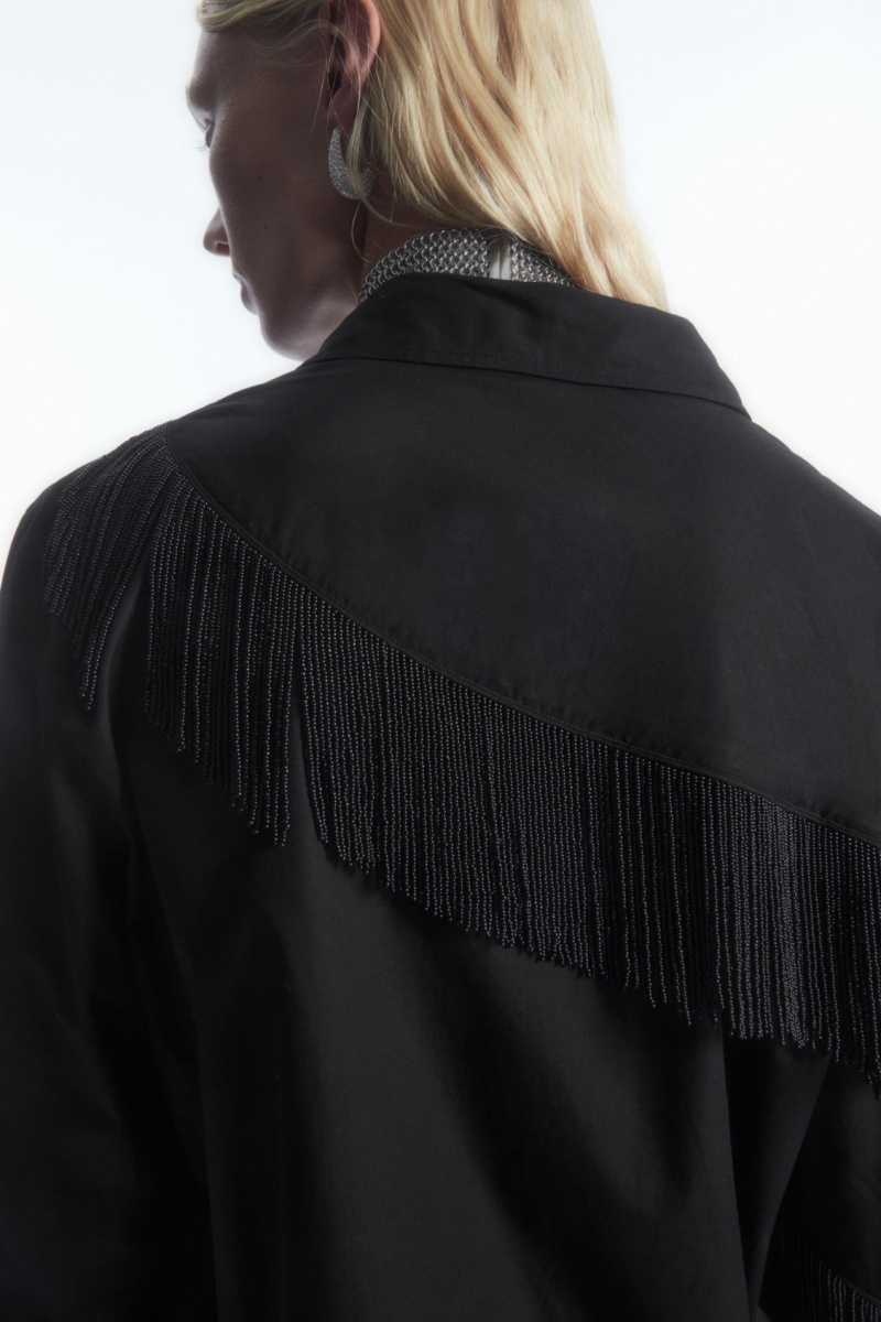 COS Oversized Embellished Fringed Hemd Damen Schwarz | 1970-XSDFZ