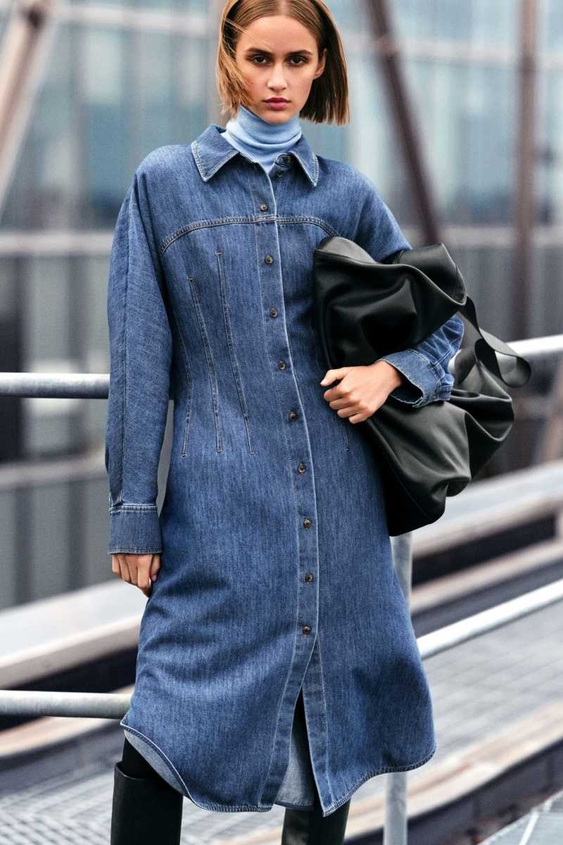 COS Oversized Waisted Denim Kleid Damen Blau | 9476-RFHLA