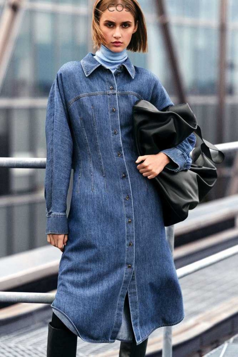 COS Oversized Waisted Denim Shirt Kleider Kleid Damen | 0382-YGCXR