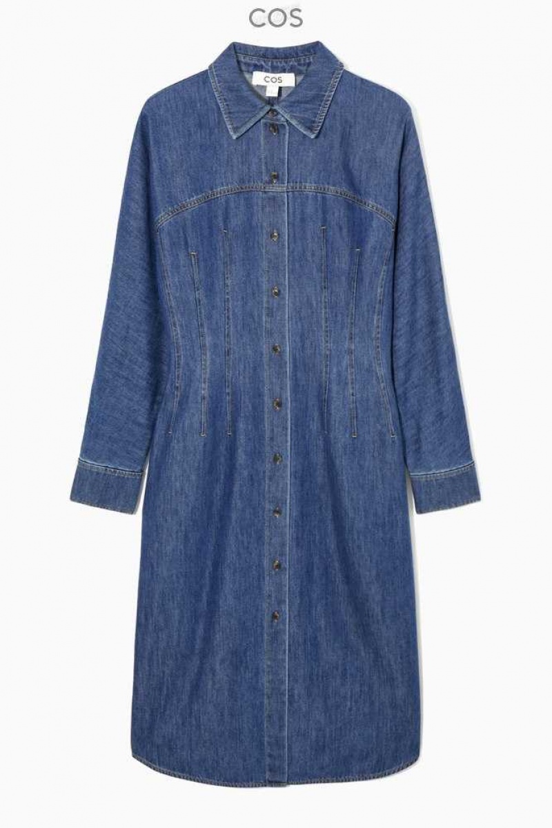 COS Oversized Waisted Denim Shirt Kleider Kleid Damen | 0382-YGCXR