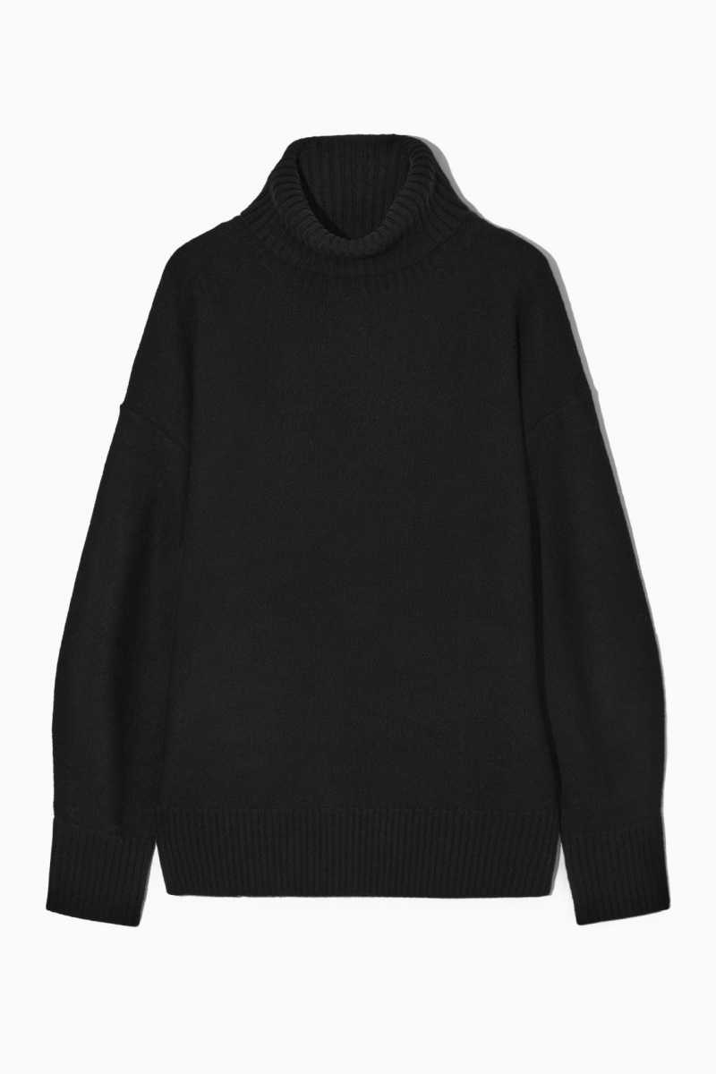 COS Oversized Wolle Roll-Neck Pullover Damen Schwarz | 1562-OFAZR