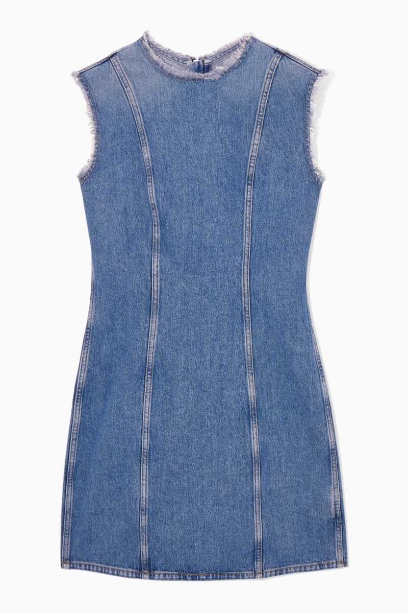 COS Paneled Denim Mini Kleid Damen Blau | 5679-FDUVY