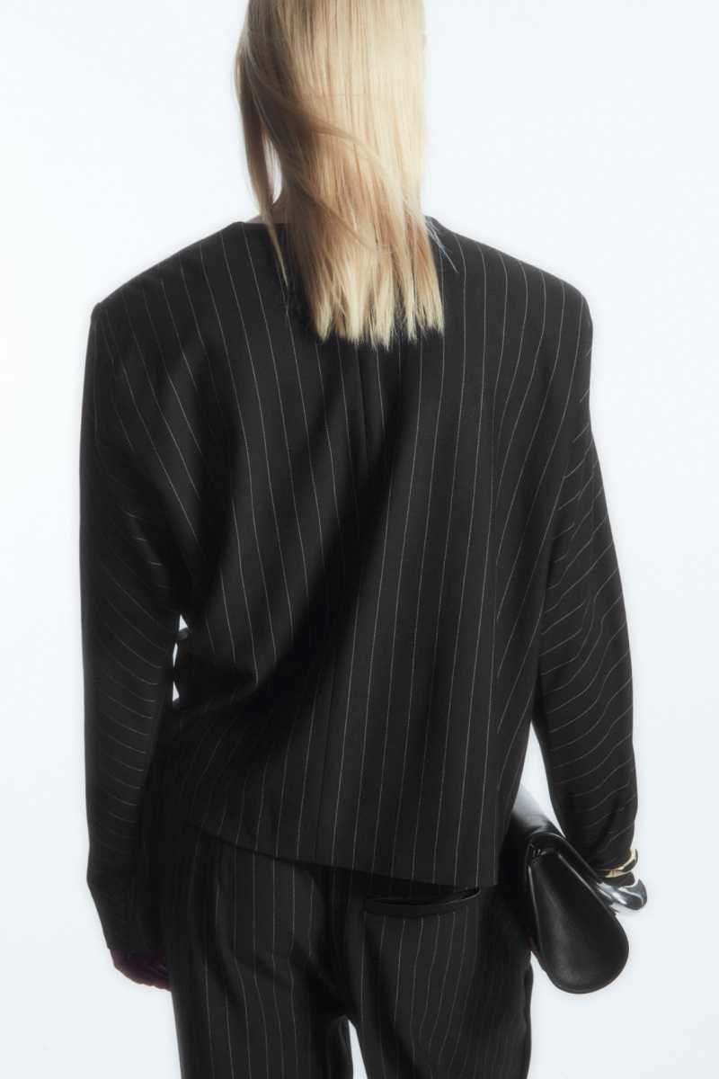 COS Pinstriped Draped Oberteile Damen Schwarz | 3851-FGYNW