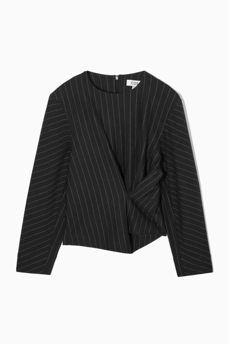 COS Pinstriped Draped Oberteile Damen Schwarz | 3851-FGYNW