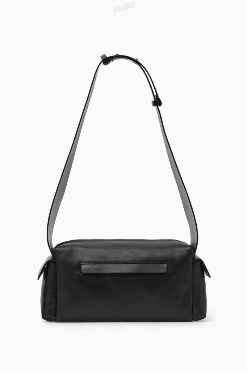 COS Pocket Crossbody - Leder Taschen Damen Schwarz | 0926-YLZDH