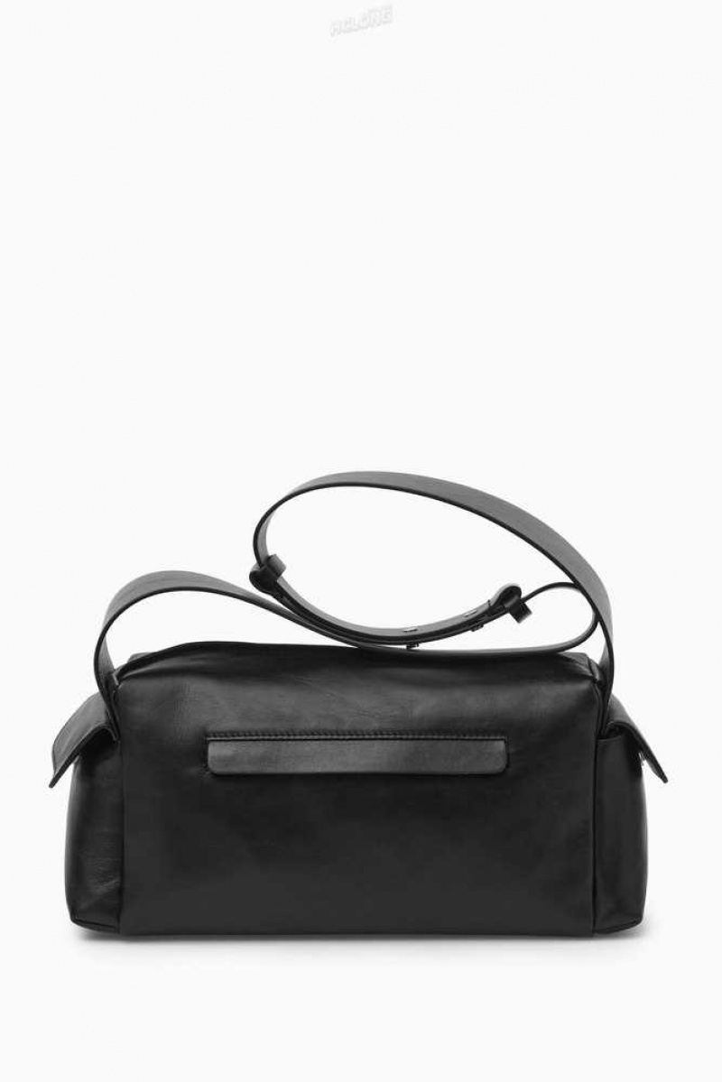 COS Pocket Crossbody - Leder Taschen Damen Schwarz | 0926-YLZDH